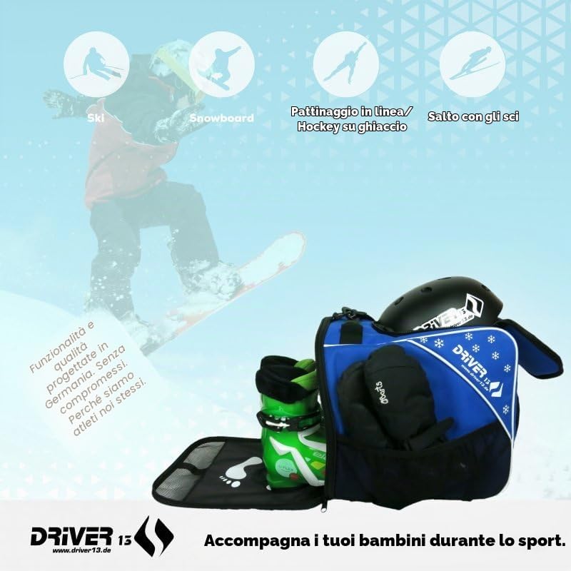 Driver13 borsa scarponi da sci per bambini (bootbag), borsa per scarponi da sci e boots snowboard, maniglia, blu