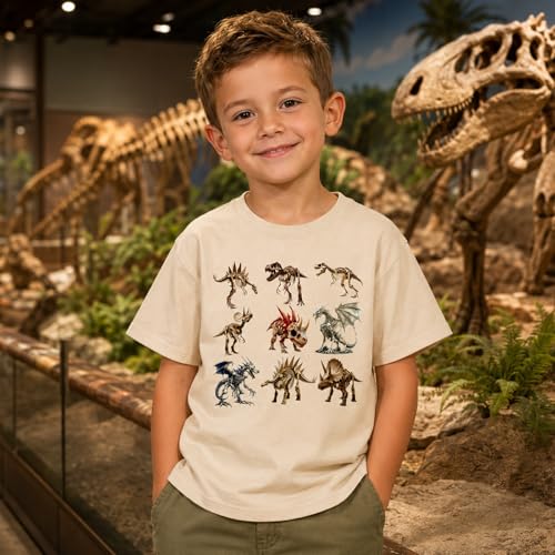 Image of Dinosaur Shirt for Kids Boys Girls Funny Toddler Dino Short Sleeve Graphic Cotton Tee Top 2-7T