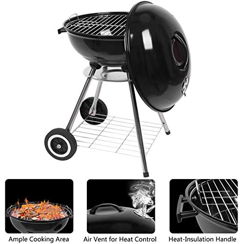 Tandagy Kettle Grill 18 Inch Portable Charcoal Grill With Wheels & Grilling Bowl Heavy Duty Camping Grill For Cooking Barbecue Patio Backyard Outdoor (Black) #TOP3