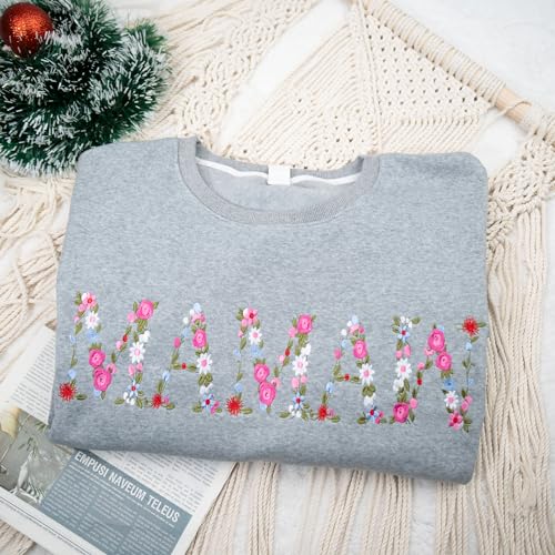 Embroidery Floral Mamaw Sweatshirts For Grandma Gift Sweatshirt From Grandkids Flower Gift Mothers Day Christmas2