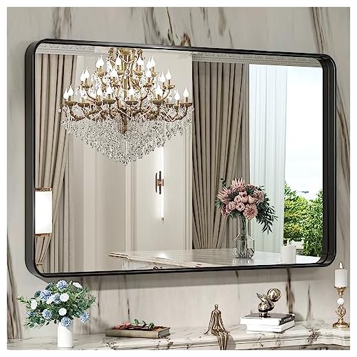 TokeShimi 40 x 30 Inch Wall Mirror for Bathroom Black Metal Frame Decorative Rectangular Wall Mounted Home Decor Corner Hangs Farmhouse Mirror (Horizontal/Vertical)