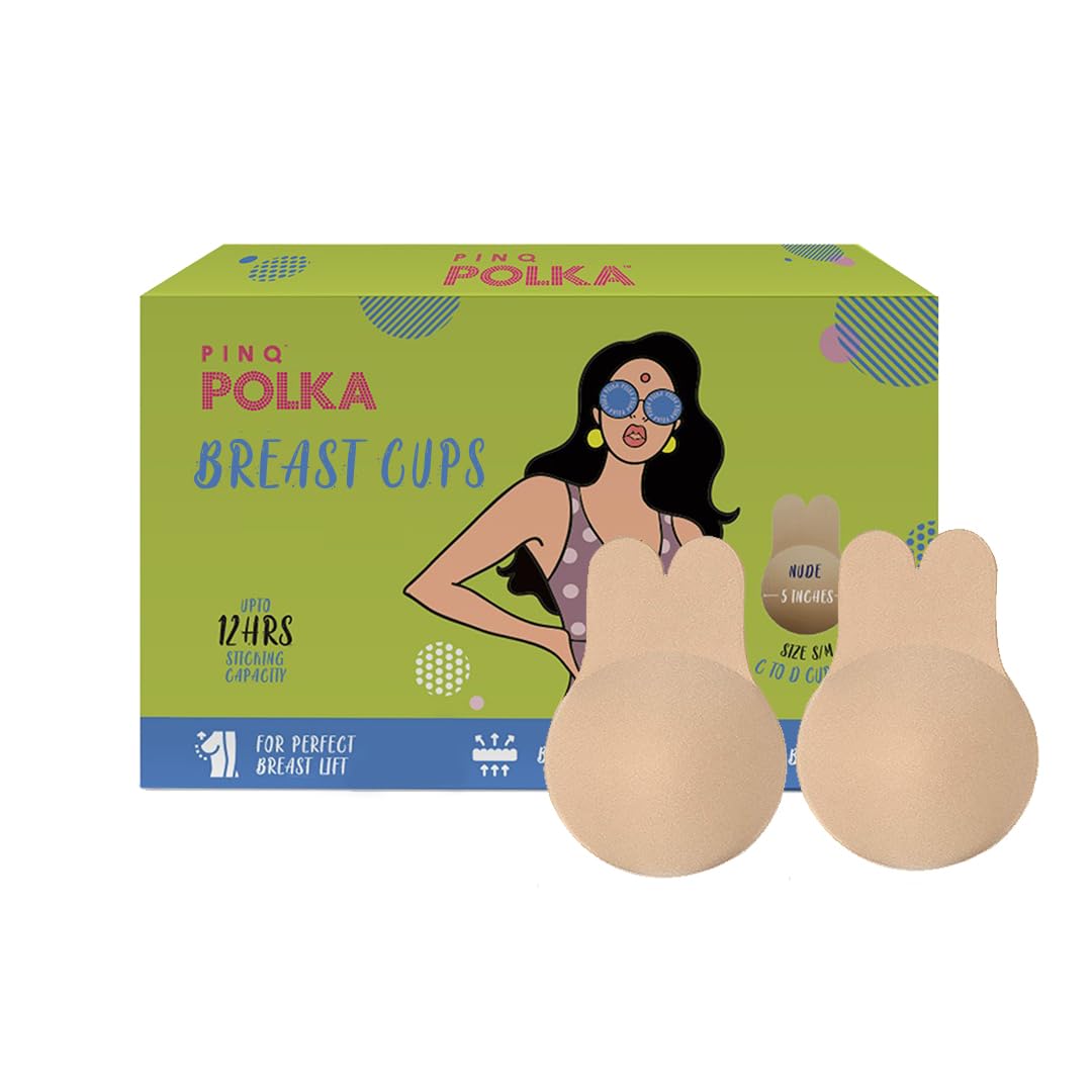 PINQ POLKA Reusable Silicone Bra Lift Cup for Women|Stick on|Invisible Breast Lift Cups |Skin- Friendly Adhesive|Up to 12 Hrs Sticking Capacity|Reusable Cloth Bag|Nude Colour C-…
