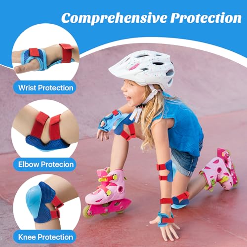 Image of CKE Toddler Knee Pads and Elbow Pads with Wrist Guards for Kids, Size M | 3-in-1 knee pads for kids with wrist guards. Kids knee pads and elbow pads for skating, cycling, rollerblading and scooters