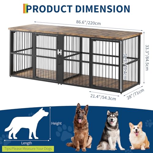 Garvee 87 in Extra Large Double Dog Crate Furniture with Divider, Heavy Duty Indoor Double Dog Cage with 3 Doors, XXL Wooden Pet House TV Stand for 2 Pets, Black+Brown - Image 3