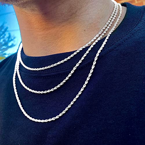 Sterling Silver Clasp Chain For Mens Necklace 22 Inches Silver Chain For Men Rope Chain Necklace 2.5Mm Diamond Cut Silver Mens Chain Necklace 925 Sterling Silver Chain For Mens Rope Chain Necklace #TOP4