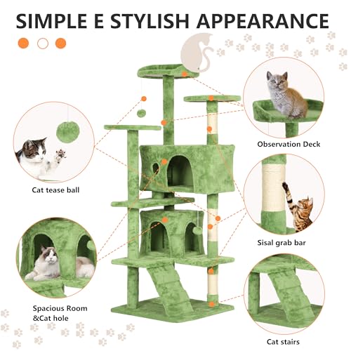 Image of BestPet 54in Cat Tree Tower for Indoor Cats,Multi-Level Cat Furniture Activity Center with Cat Scratching Posts Stand House Cat Condo with Funny Toys for Kittens Pet Play House,Green
