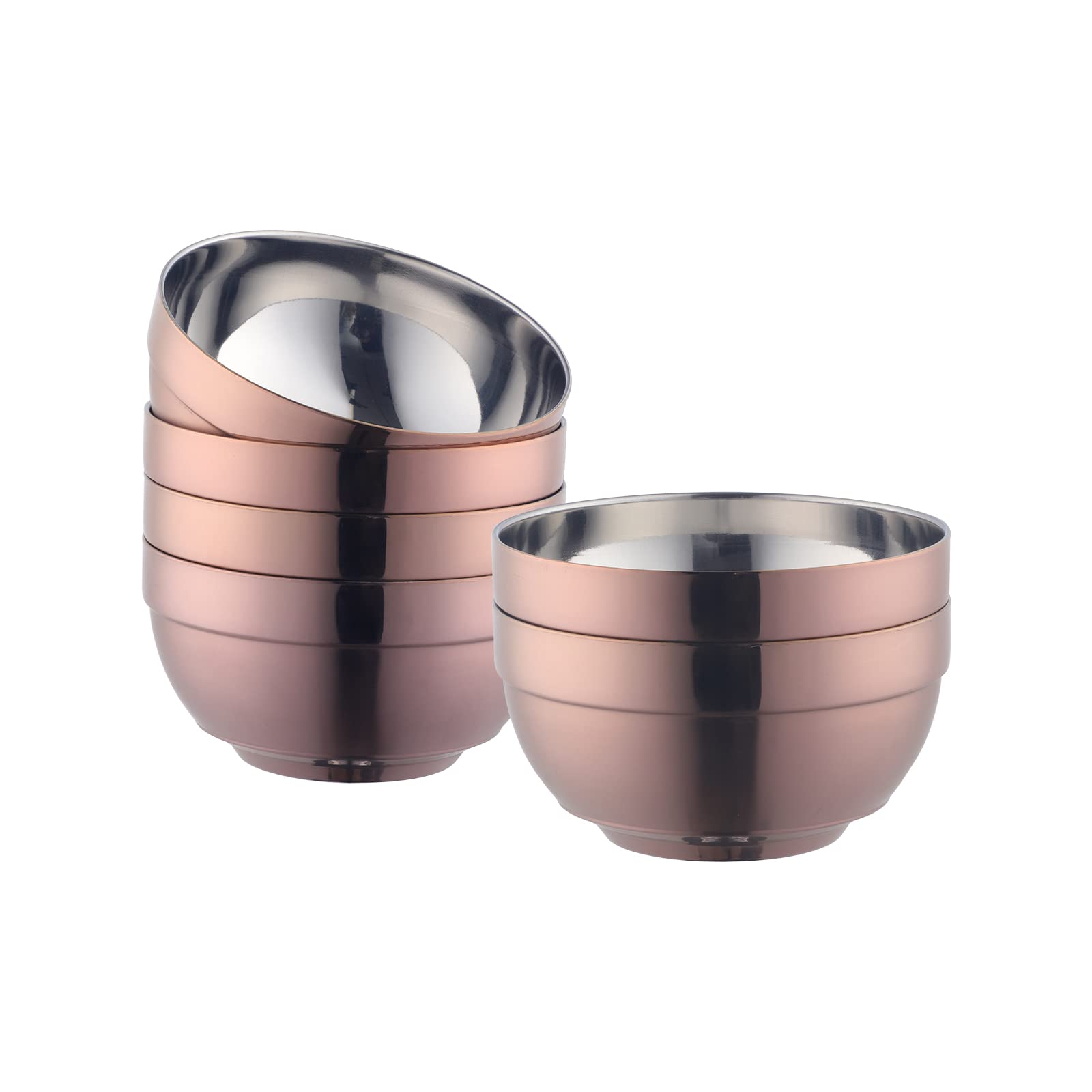 Buyer Star Juego de 6 cuencos de acero inoxidable de 500 ml, con aislamiento de doble pared y aptos para lavavajillas, cuencos profundos duraderos, adecuados para el hogar, cocina y niños (oro rosa)