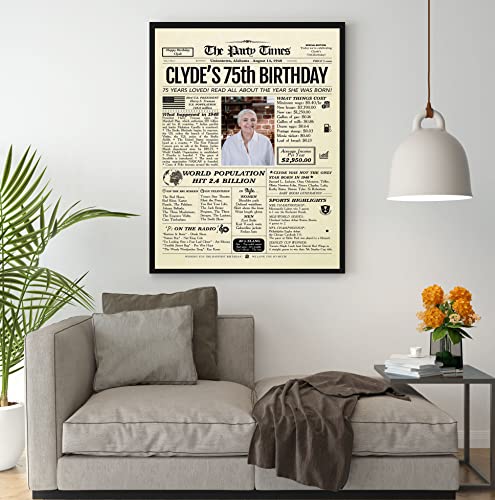 Personalized 75Th Birthday Party Decorations For Men, Women, Dad, Mom, Grandma, Grandpa - Back To Newspaper Poster Turning 75 Years Old, Back To Custom Poster With Your Personalized Photo, Unique Gift Idea #TOP2