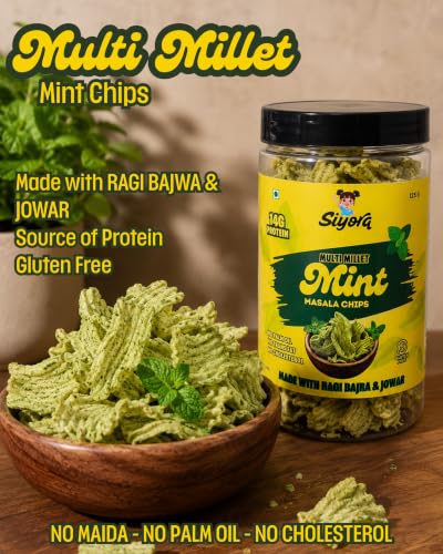 Image of SIYORA Peri Peri Corn Chips & Multi Millet Mint Chips Combo | Crunchy Baked Snacks | Spicy Peri Peri & Refreshing Mint Flavours | Millet & Corn Snack | Anytime Snacking | Pack of 2
