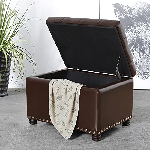 Decent Home Leather Storage Ottoman Foot Rest Stool With Nailhead Trim (Dark Brown) #TOP3