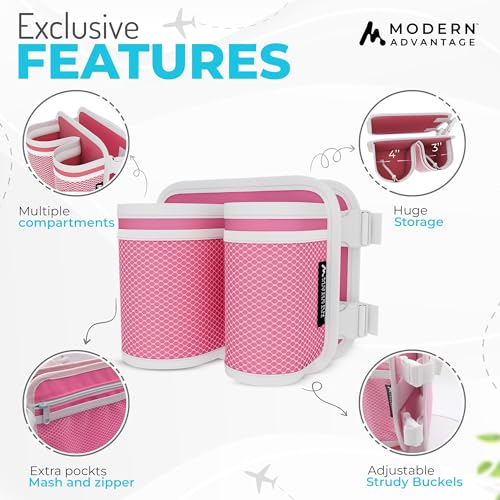 Image of Luggage Cup Holder Suitcase Attachment: Universal Drink and Bottle Caddy for Portable Convenience - Airplane Carry-On Travel Accessories - Reusable Drink Carrier with Pockets (Pink)
