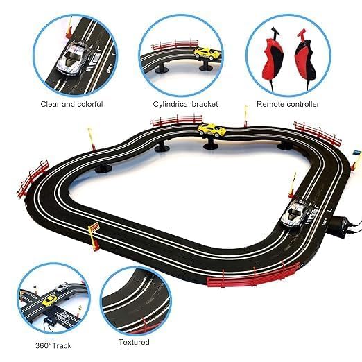 EXOMOON Electric High-Speed Slot Car Race Track Sets,1:43 Scale Dual Race Track with 2 Slot Cars and 2 Hand Controllers,Race Track for 6 7 8 9 10 11 12 Boys Girls 2