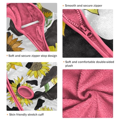 OTVEE Cow Print with Sunflowers Kids Hoodie Jacket Fall Spring Full Zip Warm Outwear Coat3