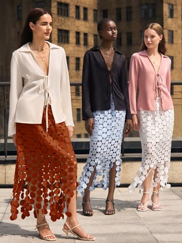 Image of Cicy Bell Womens Hollow Out Maxi Skirts Summer Boho Fringe Hem Long Skirt | High Waist,Circle Skirt,Casual,Dressy,Midi Skirt,Beach Vacation