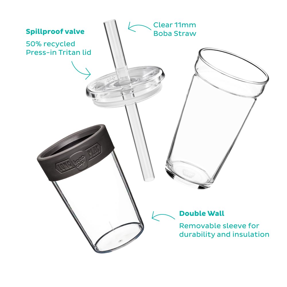 KeepCup Cold Cup - Longplay Double wall Glass Ice Coffee Tumbler with Lid and Straw - 16oz (454ml) - Black - Image 3