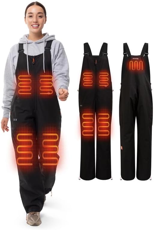 HENNCHEE Heated Insulated Bib Overalls for Women with 16000mAh Battery, Outdoor Snow bibs Warm Skiing Snowboard Pants
