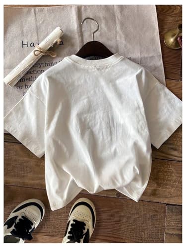 Verdusa Girl's Letter Print Casual T Shirt Short Sleeve Round Neck Tee Tops Blue White 11Y2