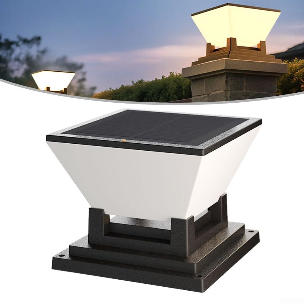 Colonne lumineuse LED à énergie solaire pour jardin, cour, porche, allée, IP65, en plastique ABS résistant aux intempéries, 3 températures de couleur, éclairage paysager extérieur, noir