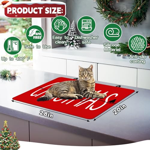 Image of Happy Christmas Stove Top Cover for Electric Stove 28 inchx 20 inch, Xmas Heat Resistant Glass Top Stove Cover Protector, Glass Cooktop Covers, Kitchen Flat Electric Stove Top Covers