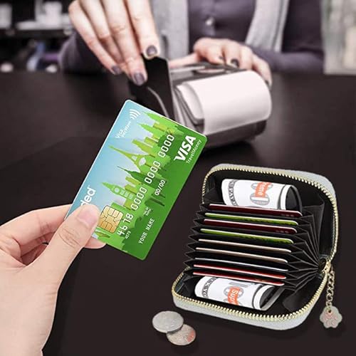 Sunwel Fashion Cute Little Cat Pattern Card Holder- Accordian Zipper Card Case Cash Pockets Coin Purse Zip Around Wallet With Paw Pendant (Green, Accordian) #TOP4