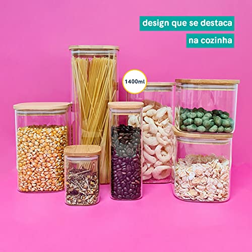 Pote de Mantimentos Quadrado Flat 1400ML Tampa Bambu - OIKOS