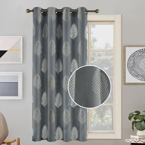 Image of FRESH FROM LOOM Premium Anti-Wrinkle Curtains | 5 Feet | 80% Sun Block | Elegant Jacquard Fabric for Doors & Windows, Luxury Curtain (5ft, Grey Leaf, 1pc)