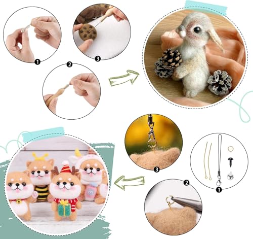 Homewit Nadelfilz Set, 40 Farben, je 5 Gramm Filzwolle zum Stricken mit Werkzeug Set, Filzwolle Basteln Nadelfilz Starter Kit, Wolle Roving Schafwolle DIY Filznadeln DIY Starter Kits für Anfänger