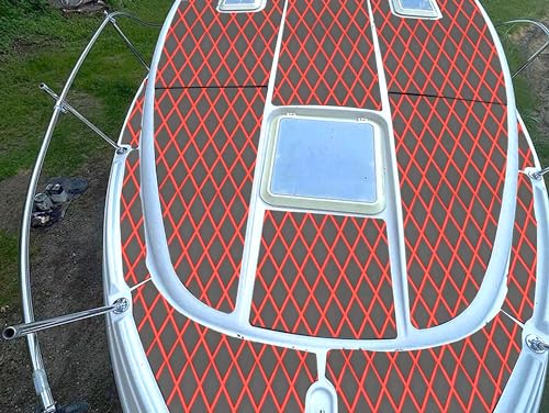 Image of Boat Flooring Eva Foam Decking Marine Non-Slip Self-Adhesive Flooring for Motorboat Fishing Boat RV Yacht Kayak Swimming Pool 86.6 inchX37.4 inch (Dark Grey and Red Diamond Seamlines)