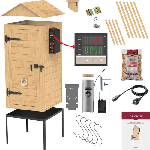 BROWIN Elektrische 200 L dragON Larch E21 aus Lärchenholz | Garten-Räucherofen mit Rauchgenerator | Perfekter Rauchgenuss für exquisite Geschmackserlebnisse | Großes Fassungsvermögen 200 Liter