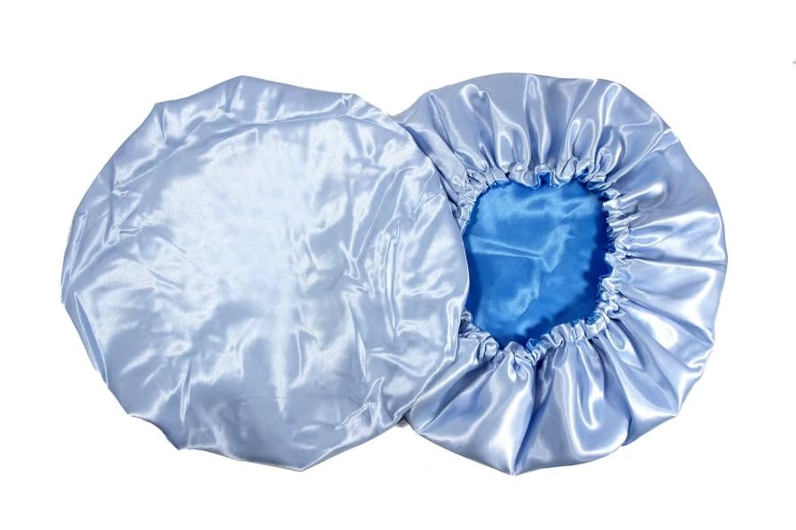 Adjustable Reversible Double-Layer Satin Bonnet (Light Blue/Sky Blue), Light Blue/Sky Blue