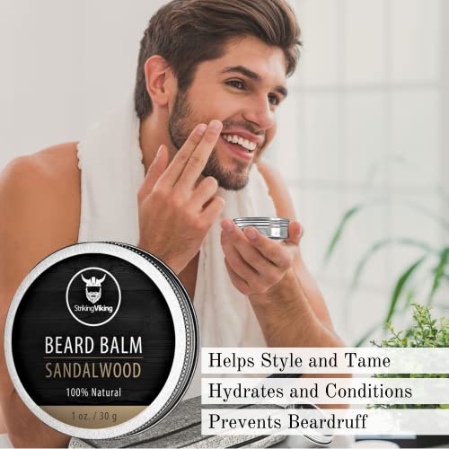 Striking Viking Beard Oil And Balm - Men's Beard Grooming Kit With All-Natural Beard Oil And Leave In Beard Balm Conditioner - Enriched With Argan And Jojoba Oil, Sandalwood #TOP4