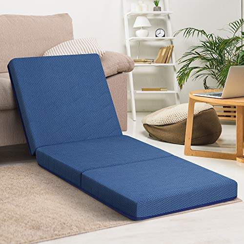 PrimaSleep 4 inch Tri-Folding Mattress, Single, Blue, Compact and Comfortable Mattress, Supportive Memory