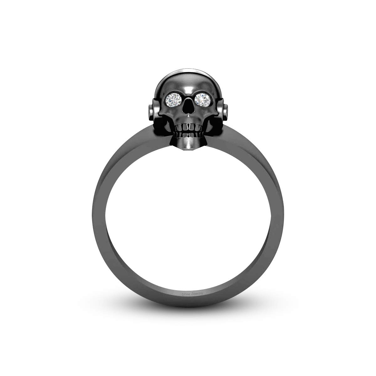 Diamante Occhi Indossare Cuffia DJ Cranio Anello di Fidanzamento Pistola Metallo Fn 14k Oro Bianco Unisex Cranio Anello