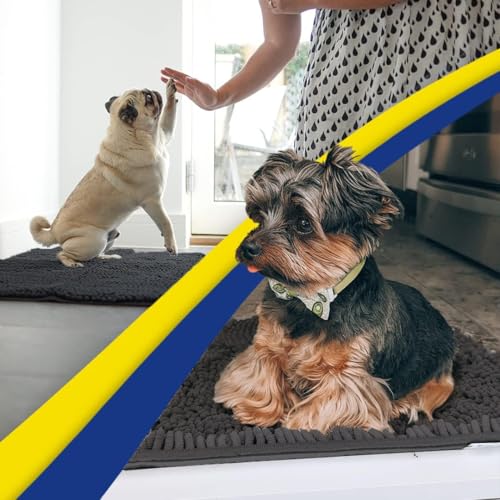 Muddy Mat® Original Dog Door Mat for Muddy Paws, Super Absorbent Microfiber, Non-Slip Washable Pet Rug, Quick Dry Chenille Entryway Carpet, Machine Washable Indoor Outdoor mat, Charcoal 24"x35"