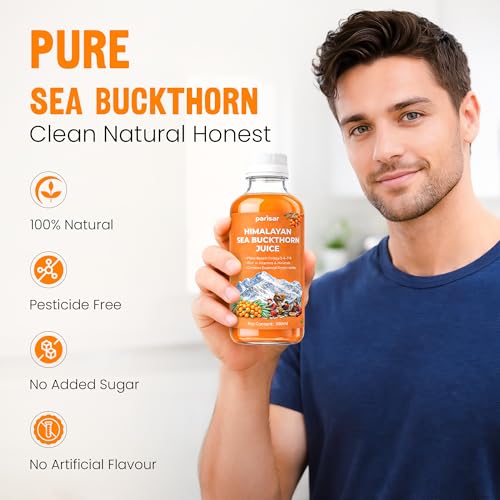 Image of Parisar Himalayan Sea Buckthorn Juice 300ml | No Added Sugar| Pure Sea Buckthorn Pulp Concentrate | Rich in Omega 3 6 9 7, Vitamin C & Antioxidants