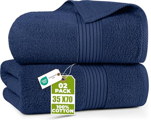 La Mejor Selección de Toallas azules los 10 mejores. 43 Utopia Towels - Juego de 2 toallas de baño extragrandes, 35 x 70 pulgadas, 100% algodón, altamente absorbente y de secado rápido para adultos, toalla súper suave, azul marino