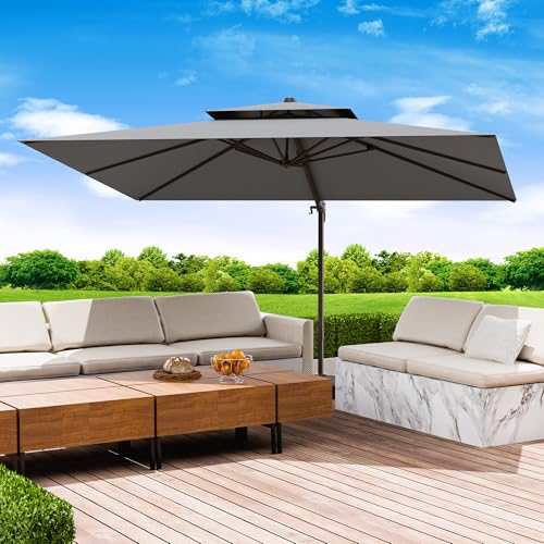 Jentafix 10x13 FT Patio Umbrella, Large Cantilever Rectangular Double Top Heavy Duty Offset Umbrellas with 360° Rotation, Outdoor shade for Garden Deck Pool Patio, Gray