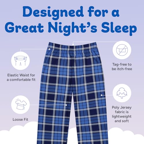 Image of US Angels Boys Pajamas Set | 3-Piece Pant, Shirt, Shorts Sleepwear Pjs for Kids | Loose Fit, Soft, Breathable Blue Plaid