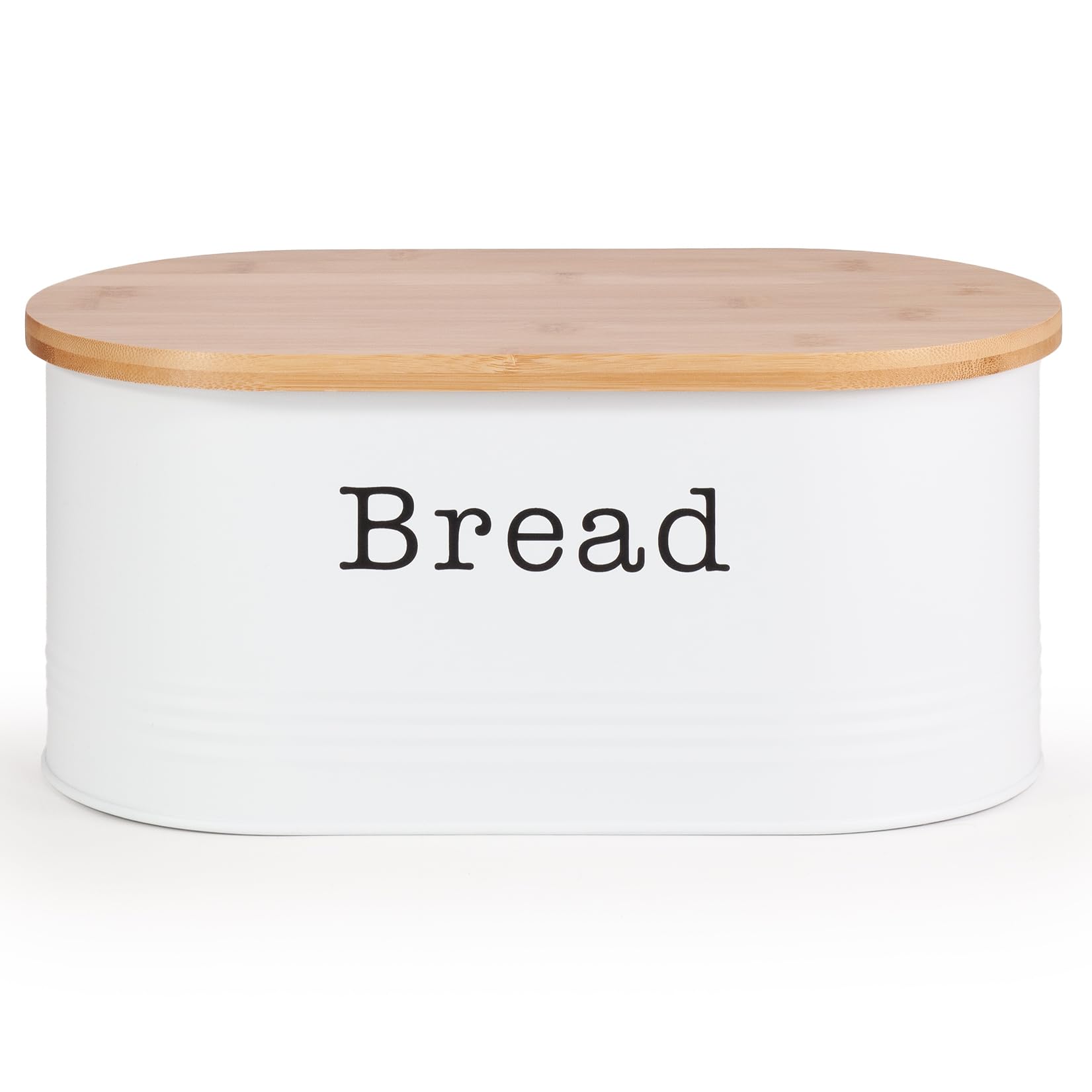 EHC Space Saving Extra Large Bread Box Bin With Wooden Lid For Kitchen Storage,Round Enamel Bread Storage Canister Bin Crock Jar For Kitchen, White