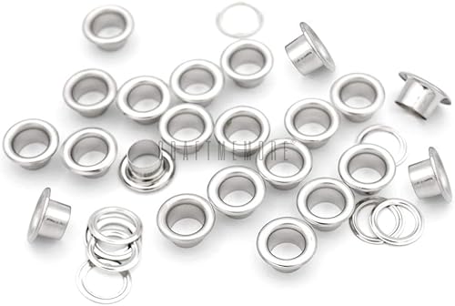 CRAFTMEMORE Juego de 100 ojales de metal plateado con arandelas para núcleos de cuentas, ropa, cuero, lona (plateado)