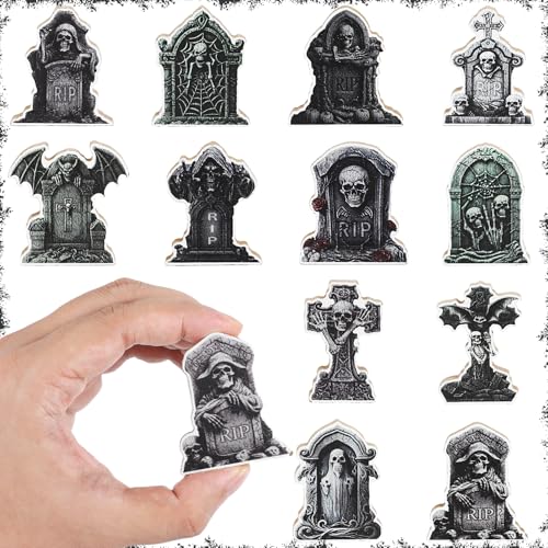 LOMIMOS 12Pcs Halloween Miniature Tombstones Figurines, Mini Wooden Tombstone Decor Grave Ornaments Rip Headstones Props for Graveyard Haunted House Halloween Party Supplies - Cosy Home Interiors LOMIMOS 12Pcs Halloween Miniature Tombstones Figurines, Mini Wooden Tombstone Decor Grave Ornaments Rip Headstones Props for Graveyard Haunted House Halloween Party Supplies - Image 4