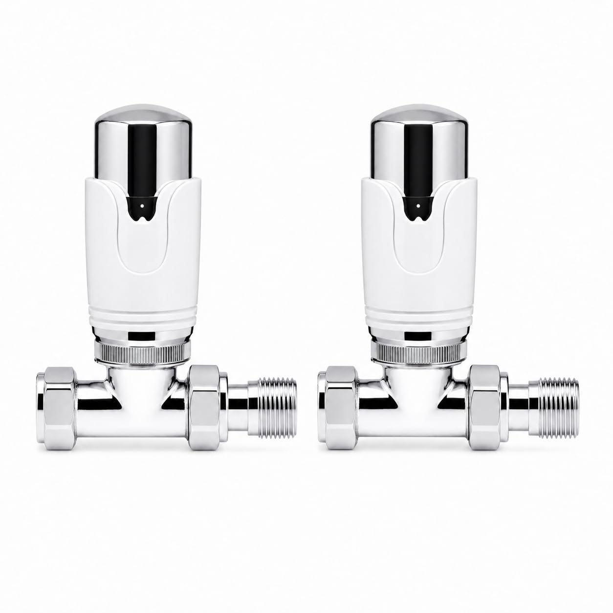 Kartell K-Therm Thermostatic Radiator Valves 15mm for Radiators and Heated Towel Rails (2, White & Chrome Straight)