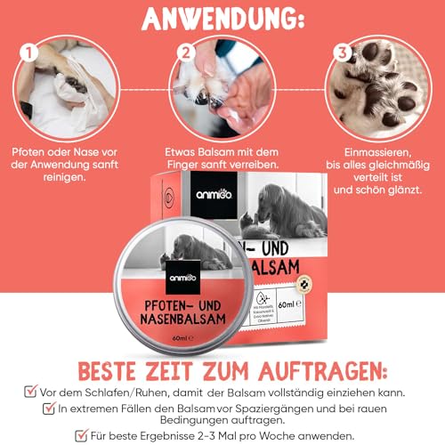 Nasen & Pfotenbalsam für Hunde & Katzen - Für trockene, rissige Nasen & Pfoten im Sommer - 60ml Pfotenpflege & Nasenbalsam mit Lavendelöl, Bienenwachs, Vitamin E - Nasensalbe & Pfotenschutz - animigo