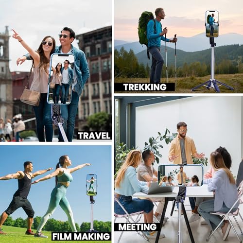 Image of WeCool S3 Selfie Stick Tripod for Mobile with 360 Rotation Offers a 4-Leg Stable Base, extends up to 102 cm, Supports Bluetooth 5.2 with 10m Range, and fits Phones, GoPro, and Cameras via 1 /4 inch Screw.