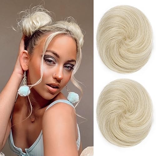 REECHO 2 PCS Mini Claw Clip in Messy & Cat Ears Hair Bun Extensions Wig Accessory Updo Hairpieces for Women Girls (Pack of 2-3" Straight