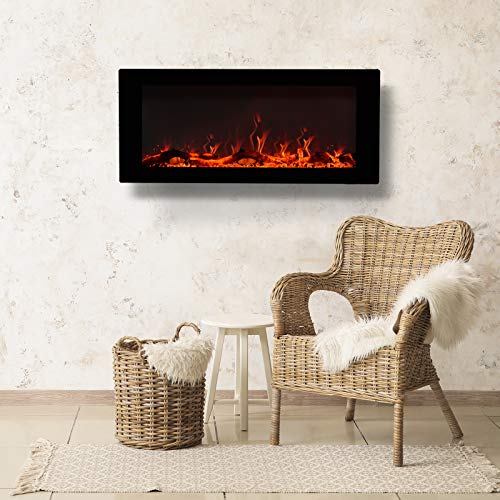 FLAME&SHADE 42 Inch Wide Electric Fireplace, Wall Mounted or Freestanding Portable Room Heater with Infrared Remote, 1500/750w