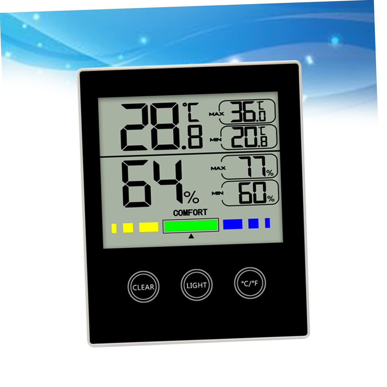 Termometro Igrometro Digitale Touch con Display Retroilluminato Nero | Abs Portatile, Registra Valori Massimi e Minimi di Temperatura e Umidità, Uso in Soggiorno Domestico