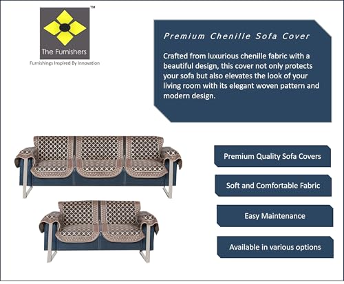 Image of Premium Chenille Woven Anti-Slip 3 Seater + 2 Seater Sofa Cover with Arm Rest | L-Shape Sofa Seat Protector for Living Room | Durable & Stylish Slipcover - Dark Grey