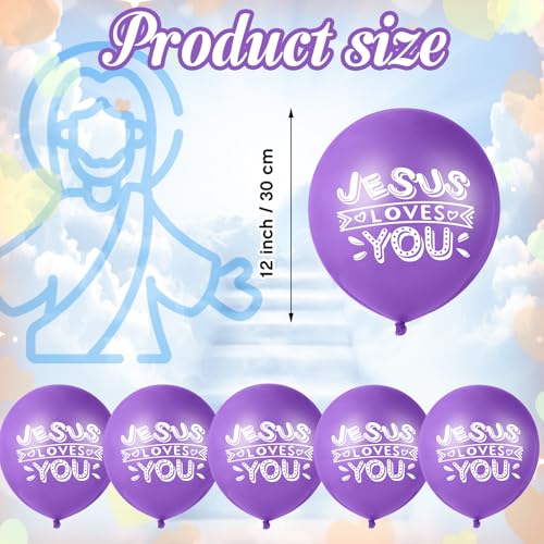 Image of Gejoy 60 Pcs Jesus Loves You Balloon 12 Inch Latex Christian Religious Jesus Balloon Party Decor for He Is Risen Party Decor Favor Cross Church Event Birthday Sunday Supplies(Purple)