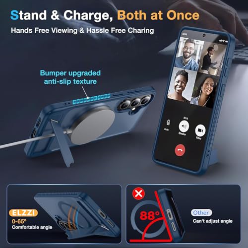 Image of Elzzi Magnetic Magsafe for Samsung Galaxy S26 Case [Compatible with MagSafe][Full Camera Protection][Built-in Invisible Kickstand] Translucent Matte Phone Back Cover- Blue